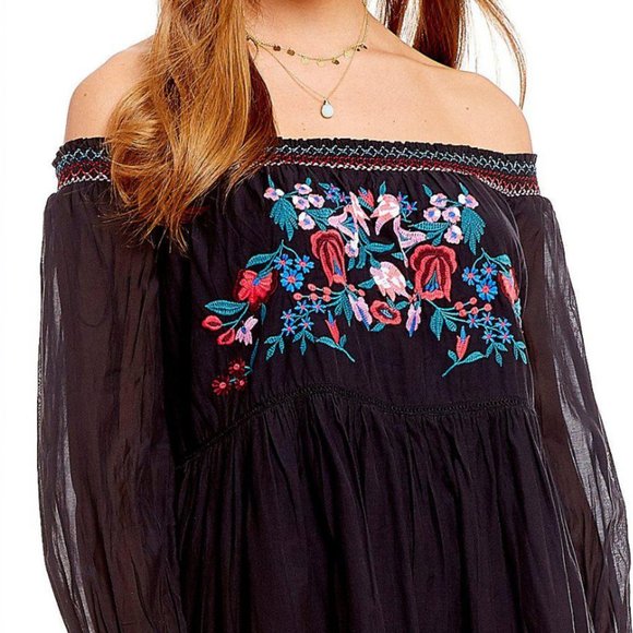 Free People Off Shoulder Smock Sunbeams Mini Dress - Picture 3 of 8